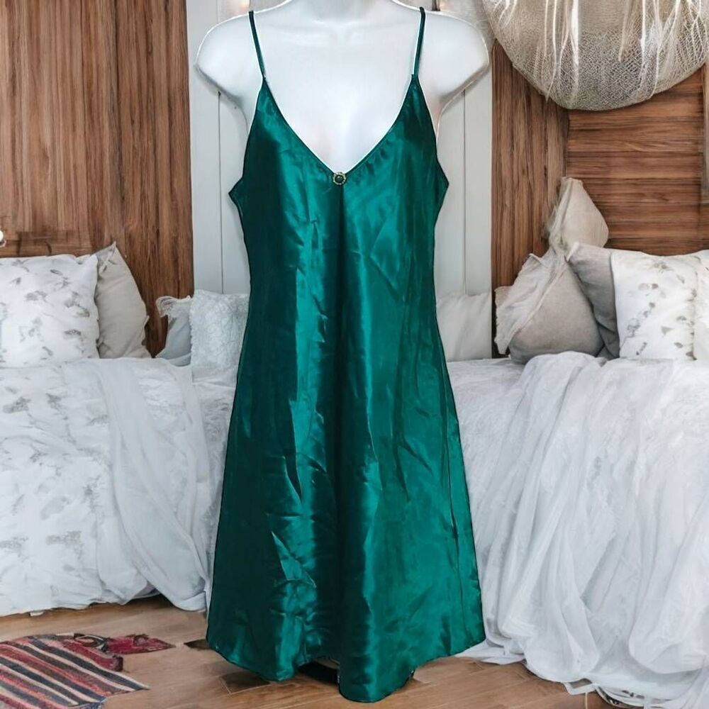 Vintage Colesce Couture green sexy night slip dress silky lingerie night dress M